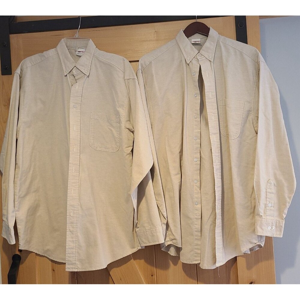 Lot of 2 Union Line Mens Size L  Long Sleeve Button Up Work Shirt Tan